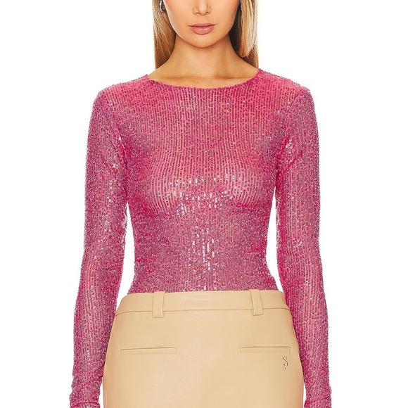 Free People•Sequin Black Long Sleeve Top size XS - Picture 2 of 8